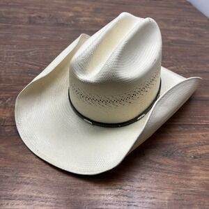 Stetson JBS‎ beige Shantung Panama Tan 10X Used Cowboy Hat Sz 7 1/4